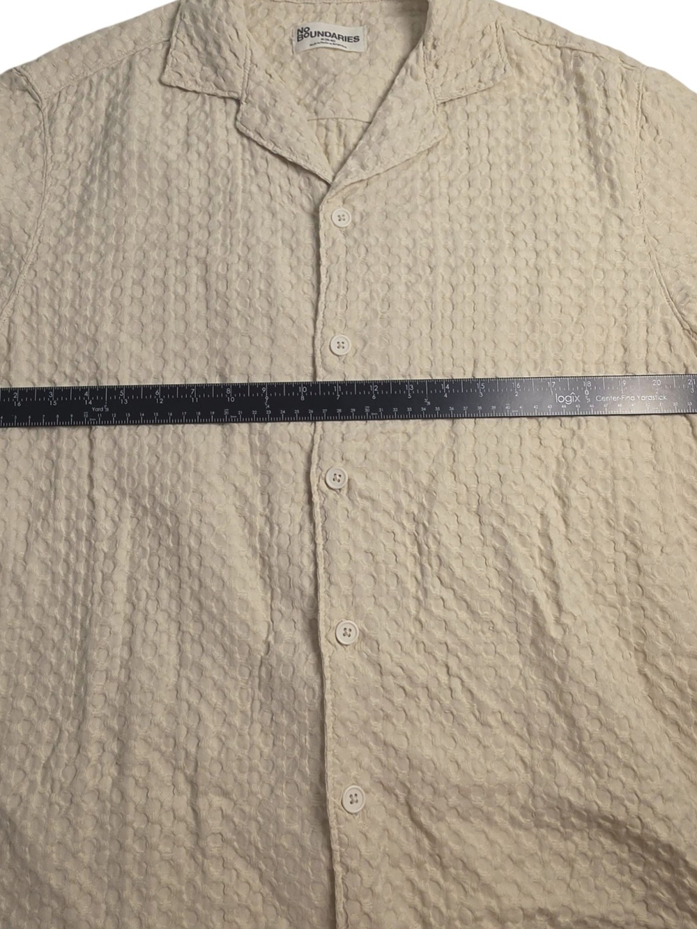 No Boundaries Textured Camp Collar Shirt Men's Medium Cream 100% Cotton Coastal - Picture 4 of 8